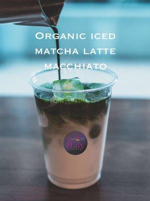 Organic iced matcha latte macchiato