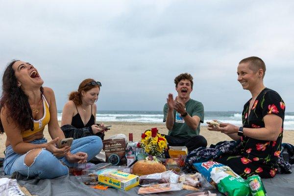 Picnic on the beach with friends