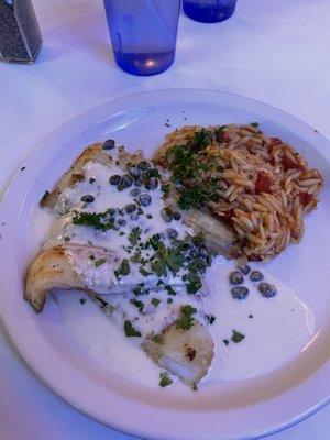 Sand dabs with orzo