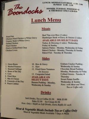 Lunch menu