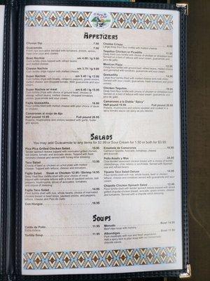 Menu as of Sept 2022