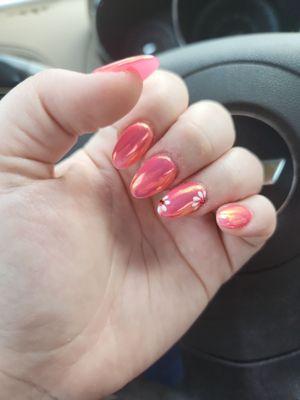 Bright pink base color with a chrome shimmer on top