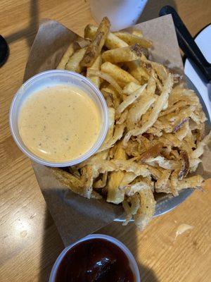 1/2 Haystack Onions 1/2 Fries