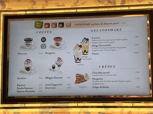 Menu for coffee