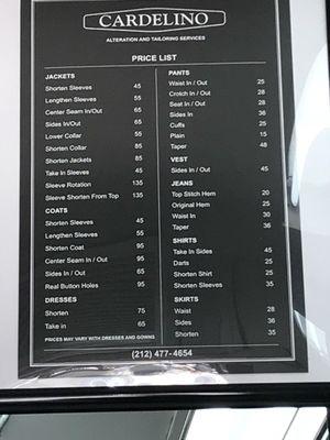 Price list