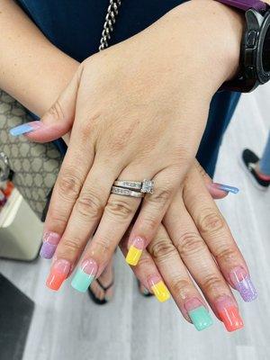 Acrylic False Nails -with 5 different color tips