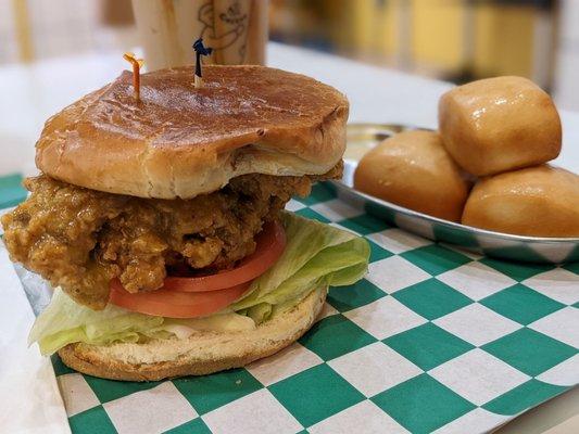 Side profile of Honey Mustard Chicken Sandwich.