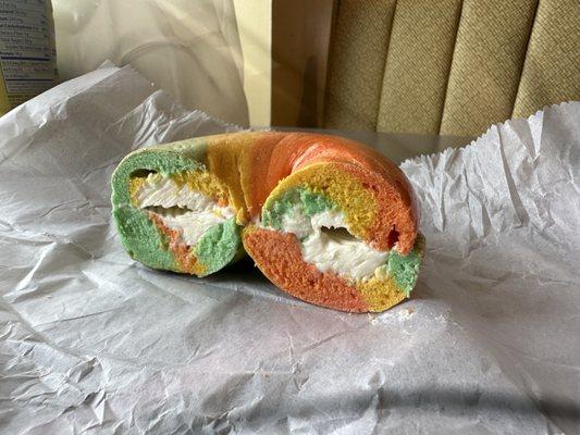 Rainbow Bagel with Cream Cheese