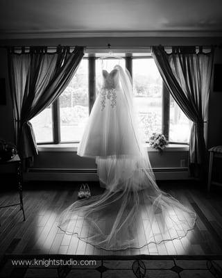 Ballgown style dress and cathedral veil (also custom made at Victoria's bridal)