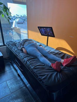 Relaxing on the Hydro Massage Bed.