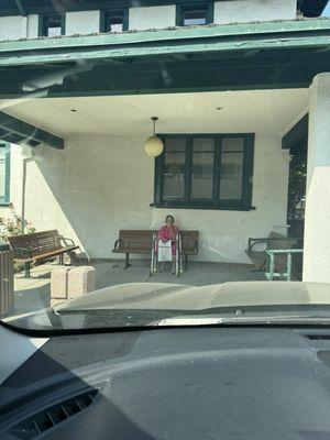 Mom waiting for me to park.