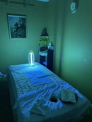 Massage rooms are disinfected with UV light....and they are kept warm in the winter.  Bonus!!