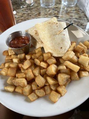 Breakfast burrito with home fries