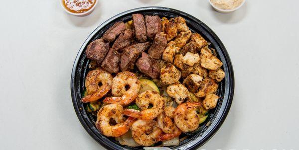 Trio NY.Steak chicken and Shrimp