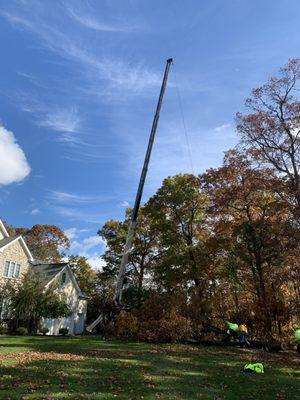 The crane and the guys at work