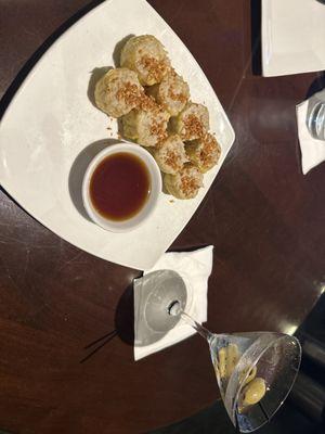 Steamed dumplings and a martini