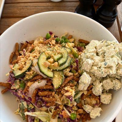 Asian Cabbage Salad with Chicken Salad topper