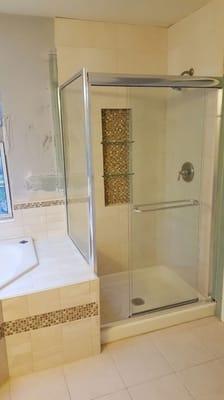 Custom tile shower stall and tub surround