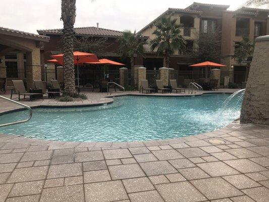 Pool with clubhouse in background, December 2018.