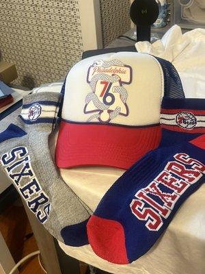 Sixers apparel  Socks $5 Hat $20