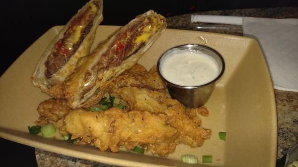 Philly Cheesesteak Rolls (You get 6 in an order) and Portabella Fries with a mild Horseradish Cream Sauce