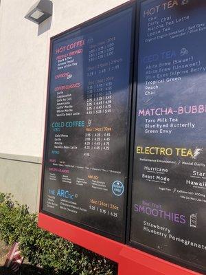 Drive thru coffee menu