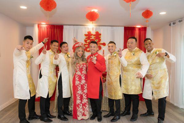 Groomsmens ao dai rented from Thai Bridal