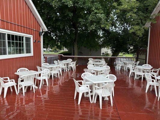 Open air patio near the parking lot