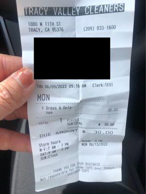 Receipt. Paid $30. Happy customer.