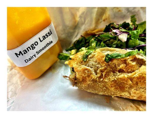 Lamb Curry Wrap & Mango Lassi! Perfect Quick Lunch/Snack! Bombay Wraps . Great Fresh Indian FastFood!  Quick Nice Service! Cool!