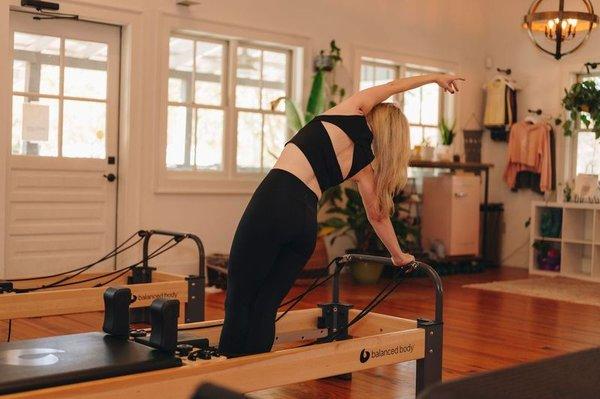 Beginner - or new to the reformer classes available called SLOW FLOW. A great stretch and strengthening session!