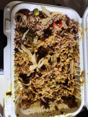 Large curry goat platter with nothing but rice!