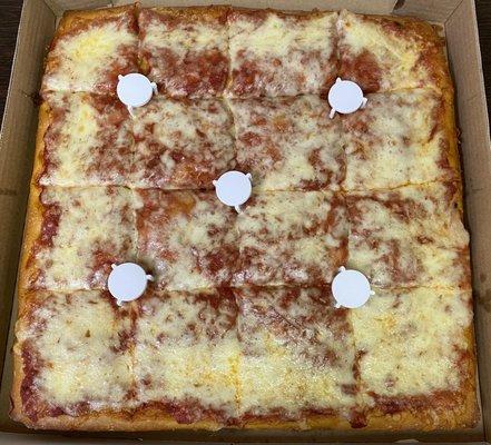 Sicilian Pizza - crispy, lightly sweet sauce, thick slices and nice fresh cheese