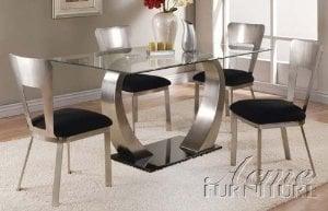 Acme 5-Piece 8mm Glass Dining Table with Chrome Metal Base and Chairs Set