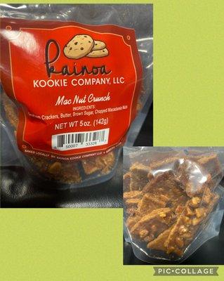 Kainoa Kookie Company LLC  Mac Nut Crunch. Found these at Kapiolani Medical Center Gift Shop!