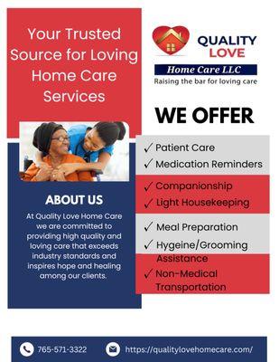 Services offered through Quality Love Home Care