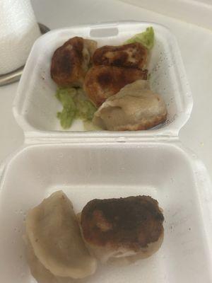 6 Pieces Pork Pot Stickers, ok, but didn't like the brown bottoms