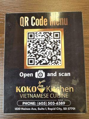 QR code for menu