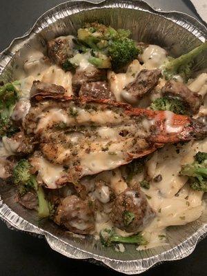 Steak and lobster Alfredo