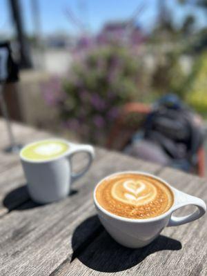 Cappy and a Cherry Blossom Matcha Latte. The coffee here is awesome & the matcha is great too!