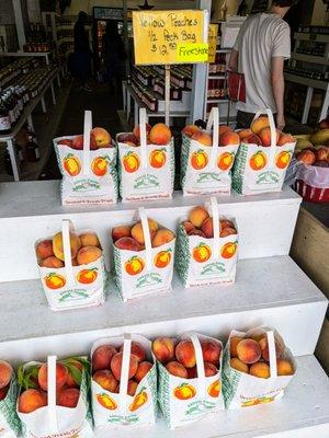 These are the best peaches. 1/2 peck bag of yellow freestone peaches for $12.63 after tax.