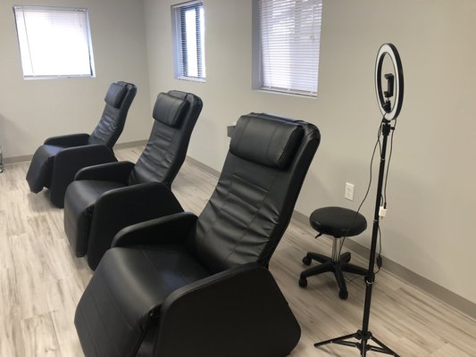 Comfortable chairs, featuring massage and heat for you to relax while getting pampered