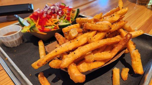 Fries and a side salad