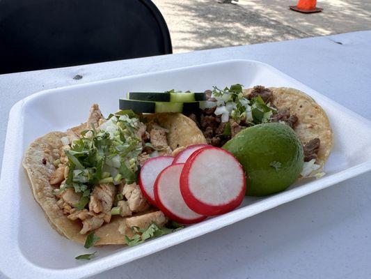 Chicken taco and carne asada taco