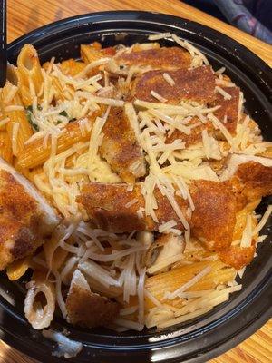 Penne Rosa w Parmesan & Parmesan crusted chicken