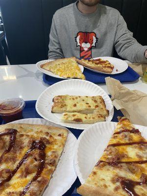 BBQ Chicken & Bacon Pizza Mac & Cheese Pizza Loaded Mac & Cheese Pizza