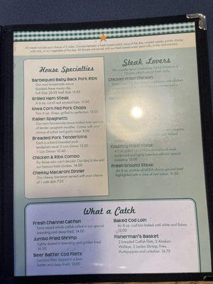 Harlan's menu as of April 2024