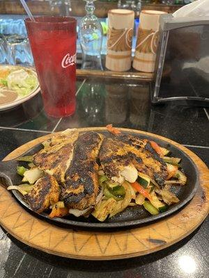 Fish fajita (Cajun style). Chappy (chef) custom made this style for me. It was awesome.