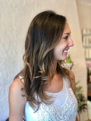 Haircut, gloss, & blowout with balayage color that has been growing out for 4 months!