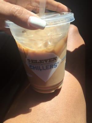 Ice French vanilla coffee. A little too sweet for my liking but it's so hot I don't care!